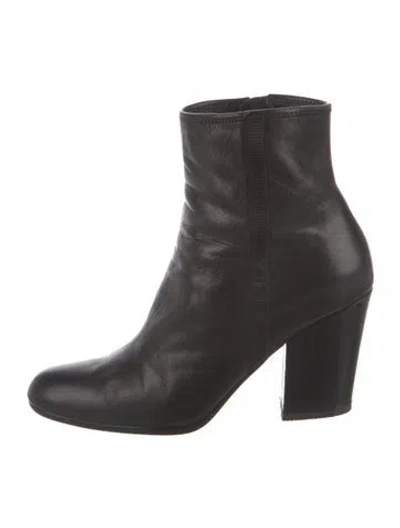 Pre-owned Prada Leather Grosgrain Trim Boots In Black