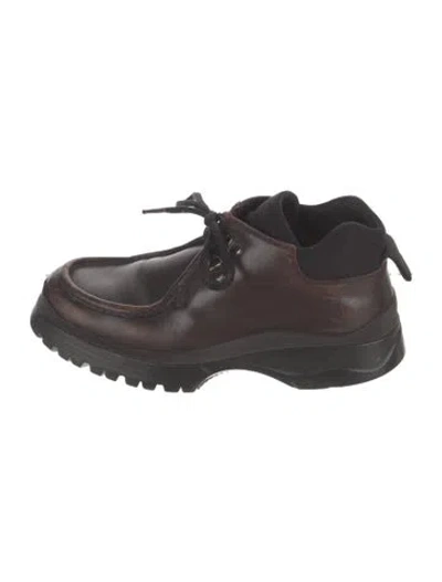 Pre-owned Prada Leather Grosgrain Trim Hiking Boots In Brown