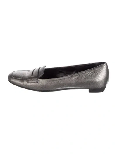 Pre-owned Prada Leather Grosgrain Trim Loafers In Gray