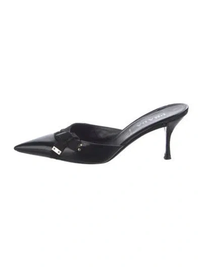 Pre-owned Prada Leather Grosgrain Trim Mules In Black