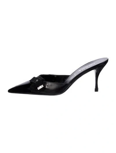 Pre-owned Prada Leather Grosgrain Trim Mules In Black