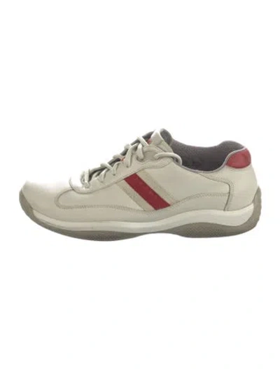 Pre-owned Prada Leather Grosgrain Trim Sneakers