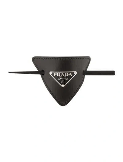 Pre-owned Prada Leather Hair Clip In Black