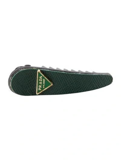 Pre-owned Prada Leather Hair Clip In Black/green