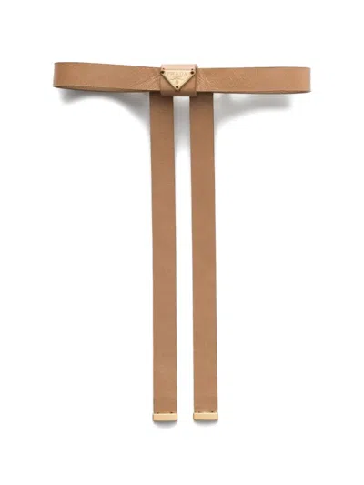 Prada Leather Hair Clip In Brown