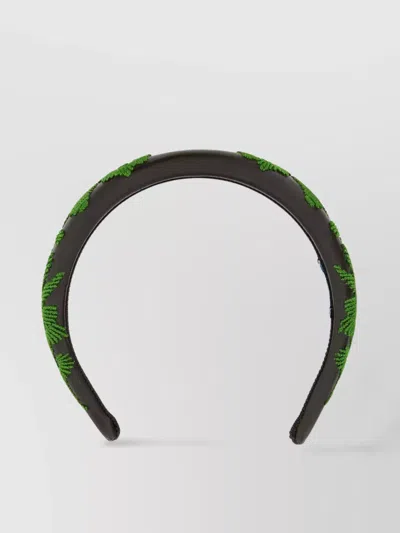 Prada Leather Hairband Embroidered Design In Brown