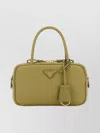 Prada Leather Handbag With Detachable Tag And Top Handles In Green