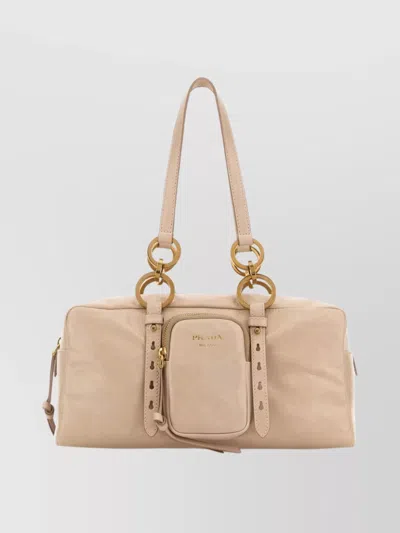 Prada Leather Handbag With Double Handles And Pocket In Pink