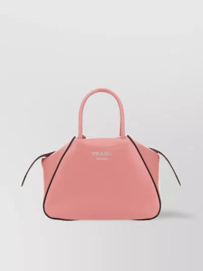PRADA LEATHER HANDBAG WITH ROUND HANDLES