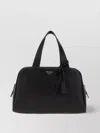 Prada Leather Handbag With Structured Shape And Top Handles In Black