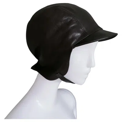 Pre-owned Prada Leather Hat Rare Cap Visor Equestrian Aviator In Black