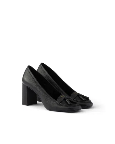 Prada Leather Heeled Loafers In Black