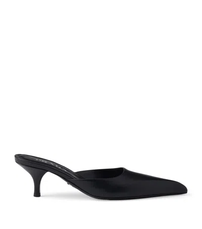 Prada Leather Heeled Mules 10 In Black