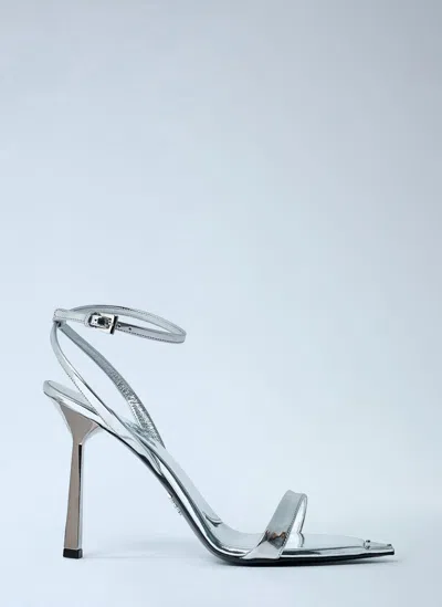 Prada Leather Heeled Sandals In Silver