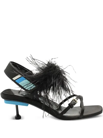 Pre-owned Prada Leather Heeled Slingback Sandals In Black