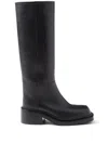 Prada Leather Square-toe Tall Moto Boots In Black