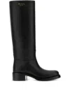 Prada Knee-high Leather Block Heel Boots In Black
