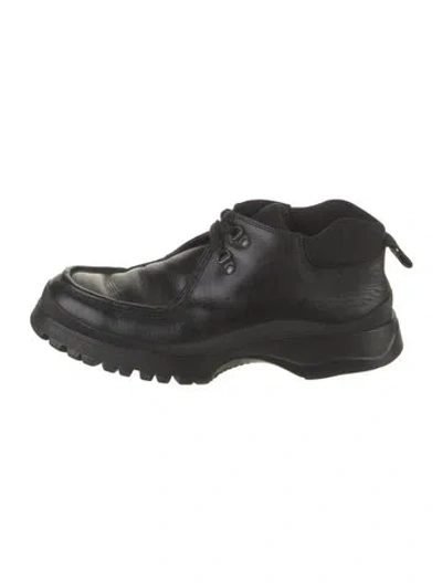 Pre-owned Prada Leather Hiking Boots In Black