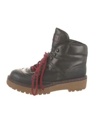 Pre-owned Prada Leather Hiking Boots In Black