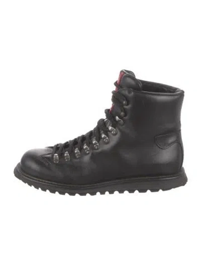 Pre-owned Prada Leather Hiking Boots In Black