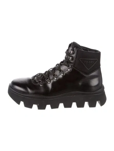 Pre-owned Prada Leather Hiking Boots In Black