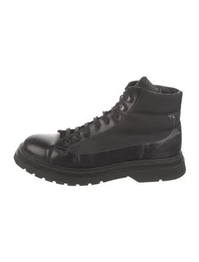 Pre-owned Prada Leather Hiking Boots In Black