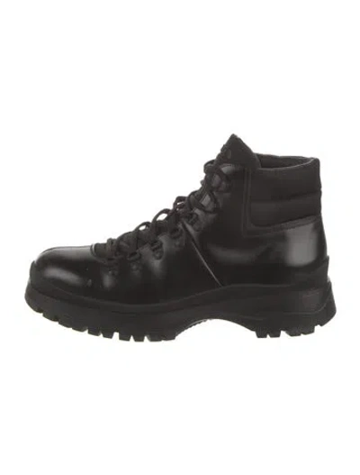 Pre-owned Prada Leather Hiking Boots In Black