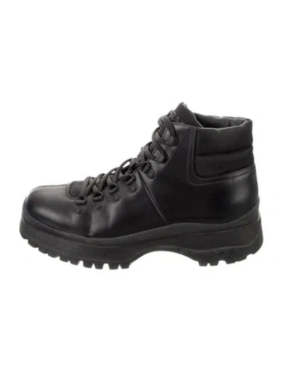 Pre-owned Prada Leather Hiking Boots In Black