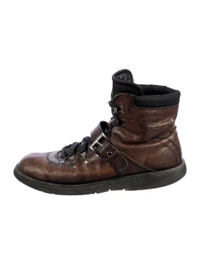 Pre-owned Prada Leather Hiking Boots In Brown