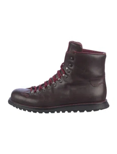 Pre-owned Prada Leather Hiking Boots In Brown