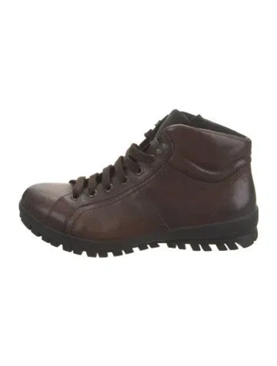 Pre-owned Prada Leather Hiking Boots In Brown