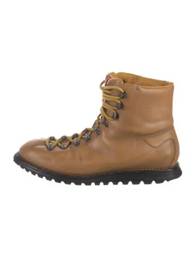 Pre-owned Prada Leather Hiking Boots In Brown