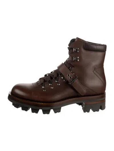 Pre-owned Prada Leather Hiking Boots In Brown