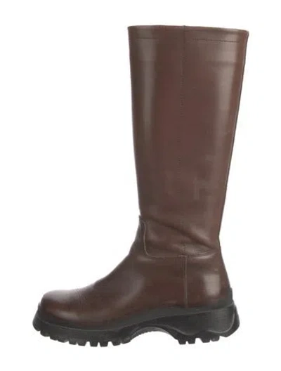 Pre-owned Prada Leather Hiking Boots In Brown