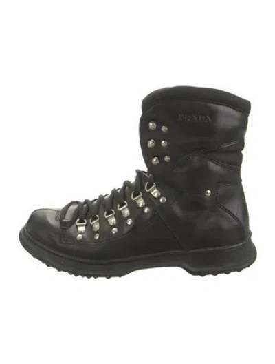 Pre-owned Prada Leather Hiking Boots In Green