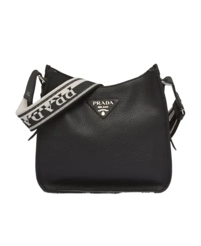 Prada Leather Hobo Bag In Black