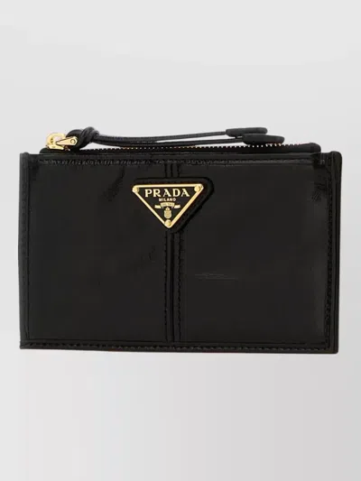 Prada Leather Holder Zip Logo Multiple Slots In Black