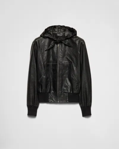 Prada Leather Hoodie In Black