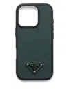 Prada Men's Iphone 16 Pro Leather Triangle Logo Case In Green