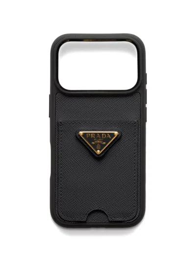 Prada Leather Iphone 17 Pro Case In Black