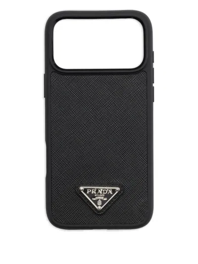 Prada Saffiano Leather Case For Iphone 17 Pro Max In Black