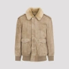 Prada Suede Bomber With Shearling Collar In Neutral