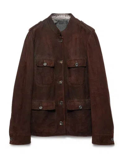 Prada Leather Jacket In Brown
