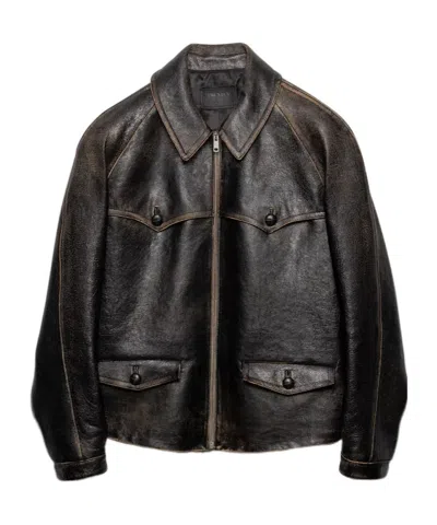 Prada Leather Jacket In Black