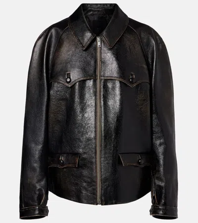 Prada Leather Jacket In Black