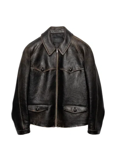 Prada Leather Jacket In Brown