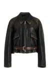 Prada Belted Leather Jacket In Black