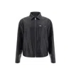 Prada Triangle-logo Leather Bomber Jacket In Black
