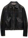 Prada Logo Zipper Leather Jacket In Black