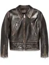 Prada Long-sleeved Leather Jacket In Braun